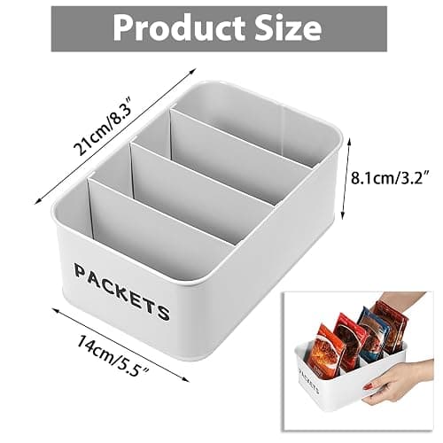 BSTKEY Seasoning Packet Organizer, Food Storage Organizer with Divided 4 Compartments, Metal Storage Caddy for Kitchen Pantry Cabinet, Kitchen Organization Bin for Snacks Spice Packets, White thumbnail 3