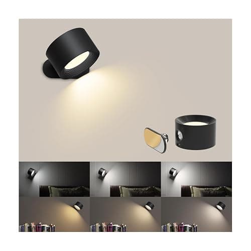 Coollamp LED Indoor Wall Lamp, Bedroom Wall Light with Warm/Natural/White Light, 3 Brightness Levels, Rechargeable Battery, Touch Control, 360 ° Rotate, Wall Lamp for Living Room Corridor Stairs - Image 1