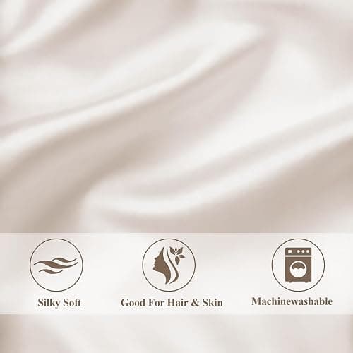 Vielit Queen Satin Pillowcase for Hair 2pc,Similar to Silk Pillow Cases,Easier Care Than Silk Pillowcase,Gifts for Women Men,Beige,20x30 & Envelope Closure and 2 Satin Scrunchies thumbnail 7