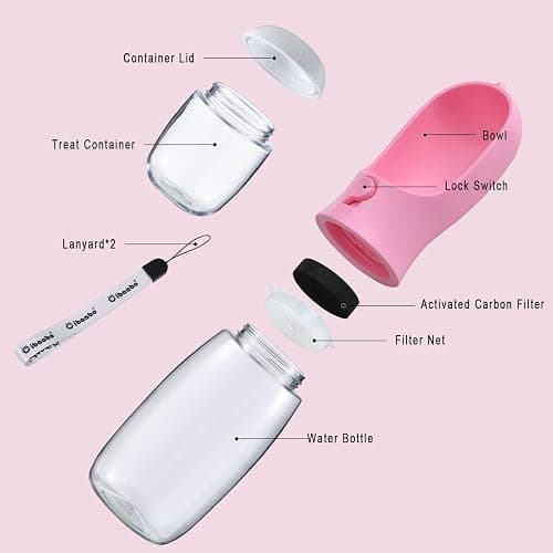 Cibaabo Dog Water Bottle with Food Container, Travel Puppy Water Bowl, Portable Pet Dispenser, Girl Dog Mom Gifts Accessories Stuff Essentials Necessities for Yorkie Chihuahua Cat Walking and Hiking thumbnail 2