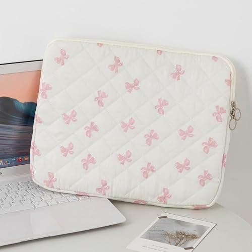 Cutecore Bow Puffy Quilted Laptop Sleeve Y2K Preppy Tablet Protective Case Girly Coquette Aesthetic Notebook Pouch (Pink,13 inch) thumbnail 5