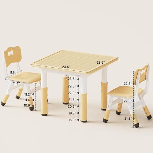 Brelley Height Adjustable Toddler Table and 2 Chairs Set, Beige | Table Supports 280 lbs, Drawing Activity Desk, Classroom/Daycare/Home, Children Multi-Activity Table for Ages 3-8 thumbnail 3
