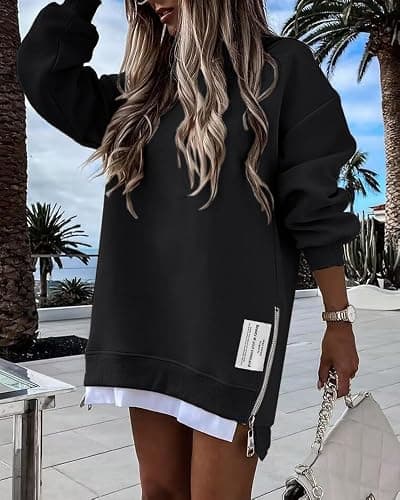 CHICME Womens Long Sleeve Zipper Slit Oversized Sweatshirt Casual Pullover Zipper Hoodies Fall Clothes thumbnail 6