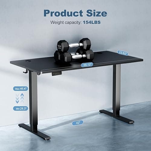 DUMOS 55 Inch Electric Standing Desk Height Adjustable, Sit to Stand Computer Workstations Large Work PC Table Home Office Writing Gaming Desks with Memory Presets for Walking Pad, Bedroom, Black thumbnail 7