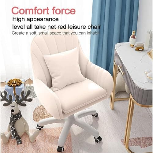 XUEGW Home Office Chair Computer Chair with Mid-Back Upholstered Modern Tufted Computer Task Chair Swivel Height Adjustable Velvet Accent Chair. thumbnail 5