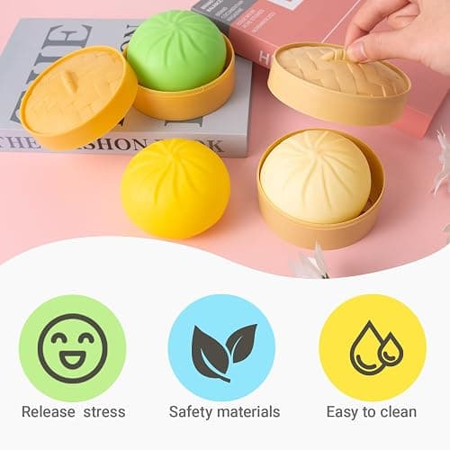 Dumpling Squishy, Mystery Squishy Dumpling Box, Fidget Toys Adults & Teens, Easter Basket Stuffers, Stocking Stuffers, Sensory Stress Ball Squeeze Toys for Stress Relief (White) thumbnail 6