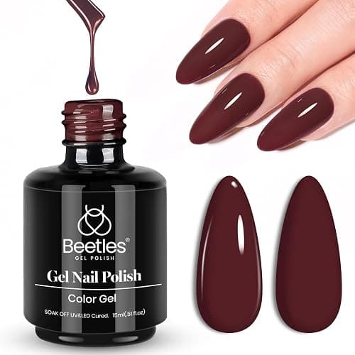 Beetles Burgundy Red Gel Polish – Blanchett Maroon Winter Gel Nail Polish, 15ml Dark Plum Red Color UV Lamp Soak Off Manicure DIY at Home Nails Gifts for Women thumbnail 7