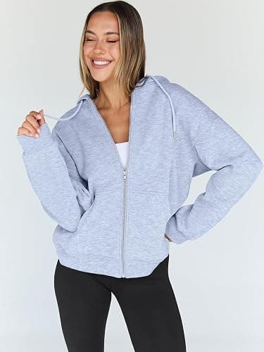 Trendy Queen Womens Zip Up Hoodies Oversized Sweatshirts Fall School Fashion Outfits Casual Jackets 2025 Winter Clothes thumbnail 2