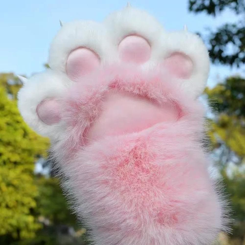 1 Pair Cosplay Faux Furs Plush Cat Paw Gloves Furry Paws Costume Outfit Accessories, Cute Fursuit Paws Cosplay Cat Wolf for Party Fancy Dress Costume thumbnail 4