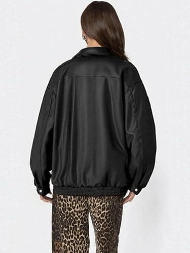 hathne Women's PU Leather Jacket Oversized Vintage Long Sleeve Motorcycle Faux Leather Blazer Jackets thumbnail 5