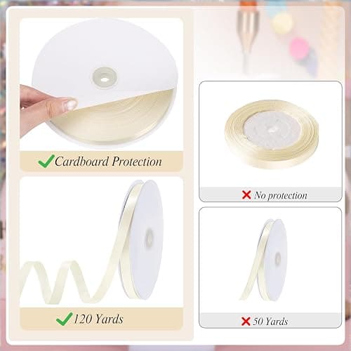 120 Yards Cream Ribbon 3/8 Inch Ivory Satin Ribbon Thin Ribbons for Gift Wrapping Cake Wedding Invitation Bride Bracelet Hair Bows Christmas Crafts Gift Bags Balloons String thumbnail 4