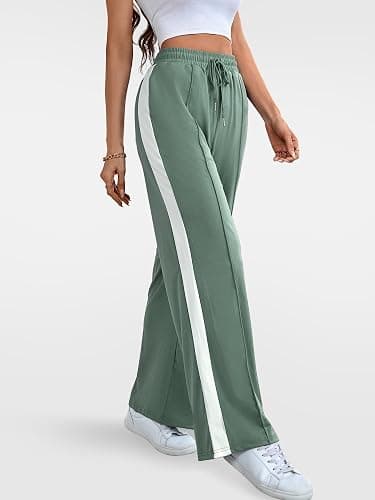 Bellcoco Wide Leg Sweatpants Women High Waisted Baggy Sweat Pants Active Striped Track Pants with Pockets thumbnail 4