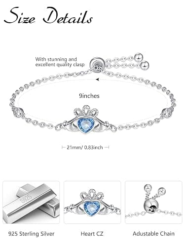 Claddagh Bracelet for Women Irish Bracelet Green Emerald May Birthstone Luck Scottish Jewelry Irish Gift thumbnail 3