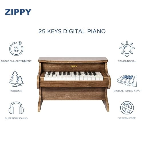 ZIPPY Kids Piano Keyboard, 25 Keys Digital Piano for Kids, Mini Music Educational Instrument Toy, Wood Toy for Toddlers Girls Boys (Walnut) thumbnail 3