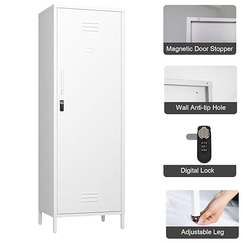 Steehoom Metal Storage Cabinet, Steel File Locker with 3 Shelves 59.06-inch high for School, Living Room, Bedroom, Office (White, H59.06'') thumbnail 8