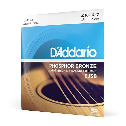D'Addario Acoustic Guitar Strings, Phosphor Bronze, EJ38, Light Gauge 10-47, 12-String Set, Pack of 1 - Image 1