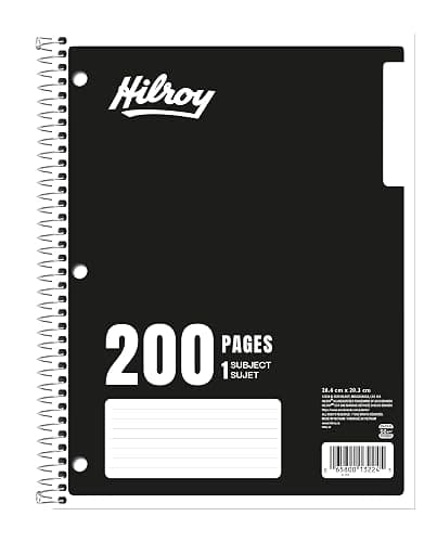 Hilroy 1-Subject Notebook, 8" x 10.5", 200 Pages, Colour May Vary (13224) | Wide Ruled, 3-Hole Punched, Spiral Coil Binding thumbnail 4