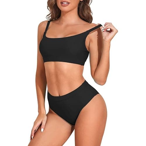 Zando High Waisted Bikini Set for Women Teen Girl Cute Sports Color Block Swimsuit 2 Piece High Cut Bathing Suit - Image 1