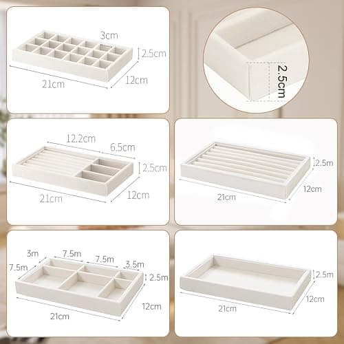10 Pack Jewelry Organizer Tray Drawer Inserts Stackable Velvet Liner Dividers Customizable Jewellery Box Foam Ring Earring Holder Necklace Bracelet Storage Display Dish Flat in Dresser Vanity thumbnail 2