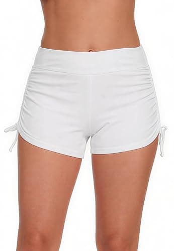 Halcurt Women's High Waisted Swim Board Shorts (Available in Plus) Tummy Control Side Drawstring Swimsuit Bottoms - Image 1
