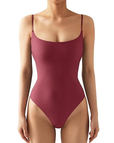 SUUKSESS Women Sexy Square Neck Thong Bodysuit Backless Cami Bodysuit Top - Image 1