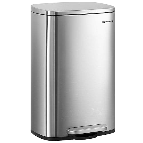 SONGMICS Kitchen Bin 13 Gallon (50 L), Pedal Rubbish Bin, Soft Close, Step-On Pedal, Steel, Inner Bucket, Silver LTB050E01 - Image 1