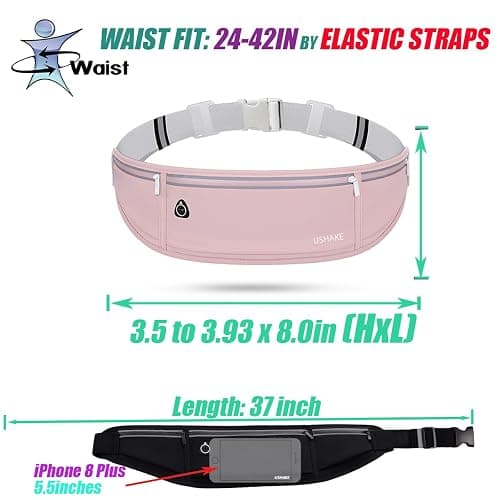 USHAKE Slim Running Belt, Workout Fanny Pack for Men Women,Exercise Waist Pack for Apple iPhone Holder, Runner Belt for Running Walking Cycling Camping Gym Light Pink thumbnail 2