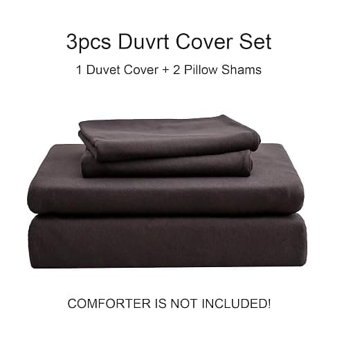 PURE ERA Jersey Knit Duvet Cover Set 100% T-Shirt Cotton Super Soft Comfy 3pc Bedding Set with Zipper Closure (Solid Dark Brown, King) thumbnail 7