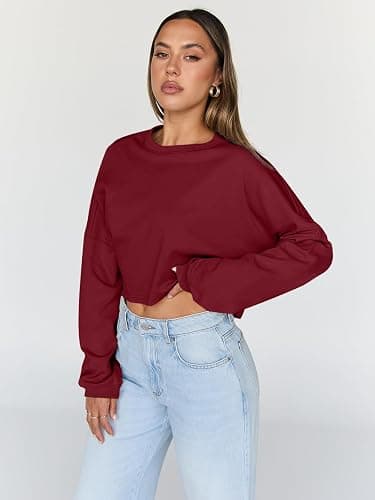 Trendy Queen Cropped Sweatshirts for Women Oversized Crewneck Sweaters Long Sleeve Tops Fall Winter Clothes 2025 thumbnail 2