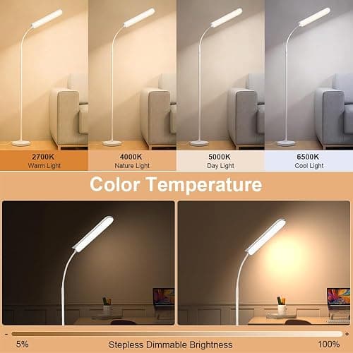 FRIDEKO HOME Floor Lamps for Living Room, 1800LM 4 CCT Gooseneck Reading Light with Remote & Touch Control, Adjustable Bright LED Standing Lamp for Painting Over Chair Crafts Bedroom Office, White thumbnail 2