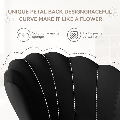 Aivermeil Velvet Accent Chair with Gold Metal Legs •Vanity Chair for Makeup Room •Upholstered Guest Chair for Living Room •Side for Bedroom •Black thumbnail 3