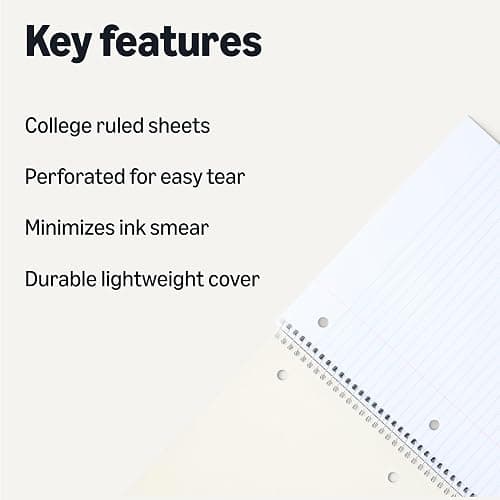Amazon Basics Notebooks, College-Ruled School Spiral Notebook, For Work and School, 70 Sheets, 10.5" x 8", Assorted Pastel Solid Colors, 5-Pack thumbnail 2