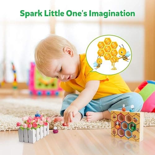 Coogam Toddler Fine Motor Skill Toy, Clamp Bee to Hive Matching Game, Montessori Wooden Color Sorting Puzzle, Early Learning Preschool Educational Gift Toy for 3 4 5 Years Old Kids thumbnail 3