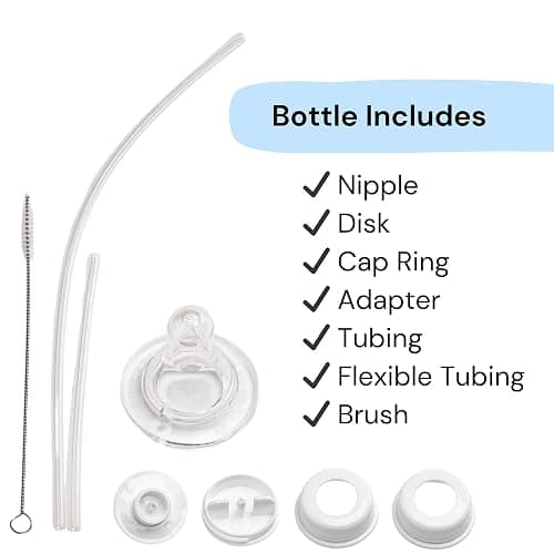 Hands-Free Baby Bottle - Anti-Colic Nursing System 9 oz Baby Bottle with Fast Flow Nipple/Teat 3m+ with Tube Straw Feeding System for Toddler (2 Bottles - Elephant) thumbnail 2