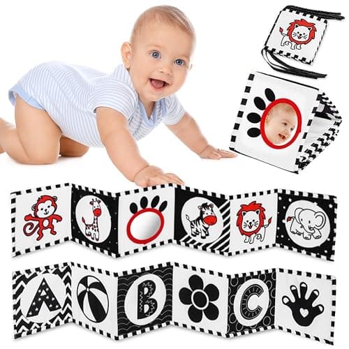 Vicloon Baby Soft Books,Black and White Baby Bath Cloth Book,High Contrast Foldable Soft Fabric Quiet Book,Touch and Feel Crinkle Cloth Books for Babies Infants Toddlers First Bookes - Image 1