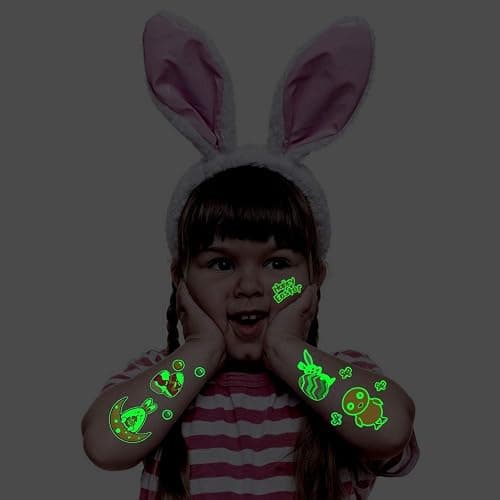 Partywind 132 PCS (12 Sheets) Luminous Easter Temporary Tattoos for Kids Basket Stuffers, Glow Easter Decorations Party Favors Supplies Essentials, Easter Games for Toddlers Boys Girls thumbnail 6