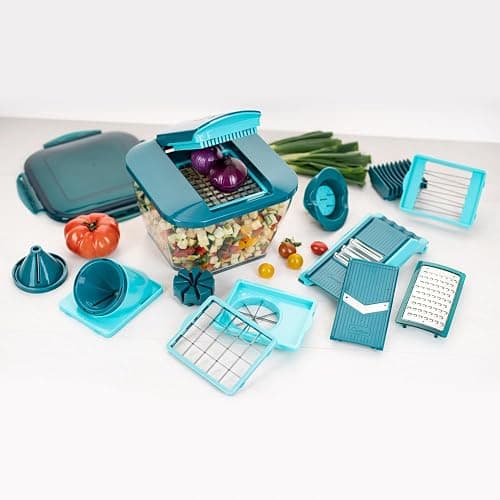 Nicer Dicer Chef Professional Gemüsescheider 23-tlg. Gemüsehobel manuell mit 5.2L großem Auffangbehälter Frischhaltedeckel, Spiraleinsätze, Tomatenschneider, Julienne, Salatschneider mit Rezeptbuch thumbnail 2