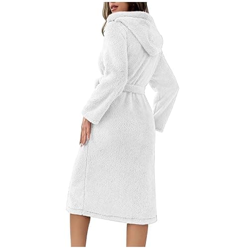 Womens Dressing Gown Full Length Fluffy Bathrobes Ladies Super Soft Hooded Bath Robe Winter Cozy Plush Fleece Warm Robes with Pockets Loungewear Long Robe Sleepwear Nightwear Gifts for Her thumbnail 6