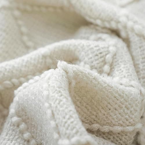 BOURINA Beige Throw Blanket 50x60 Inch Boho Knitted Soft Throw Sofa Blanket | Knitted Throw Blanket 50x60 Inches, Soft Lightweight Boho Weave Throw Decorative Couch Blanket for Living Room Bedroom Chair thumbnail 3