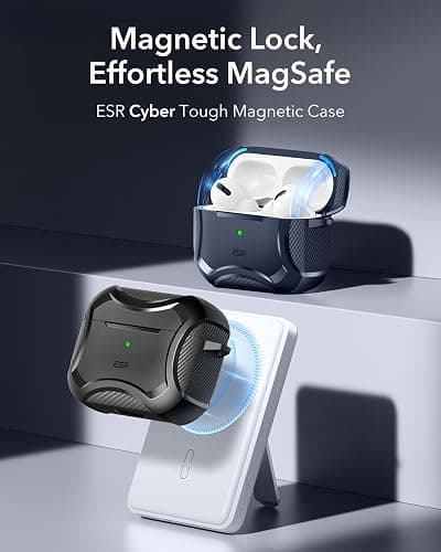 ESR for AirPods 4 Case, Compatible with AirPods 4th Generation Case (2024), Compatible with MagSafe, Powerful Drop Protection, Magnetic Lid, Cyber Series, Black thumbnail 3