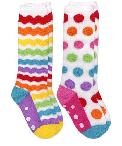 Jefferies Socks Girls Fuzzy Rainbow Animal Pattern Non Skid Slipper Socks 4 Pack thumbnail 5