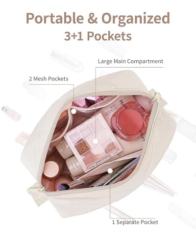 Narwey Puffy Makeup Bag for Travel Women Girl, Quilted Makeup Bag Cosmetic Bag, Cute Puffer Make up Organizer Bags, Travel Toiletry Bag Toiletries (Beige) thumbnail 4