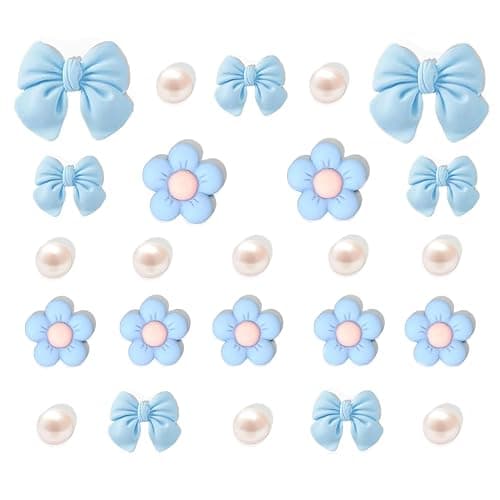 Resin Pink Bow Shoe Charms for Girls, 24Pcs Cute Flower Accessories for Clog Sandals, Pearl Decoration for Women, DIY Party Favor - Image 1