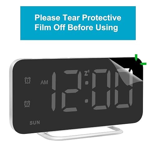 Slim LED Digital Alarm Clock, Mirror Surface for Makeup, with Diming, Large Display, Easy Setting, USB Ports, Modern Decor for Bedroom, Desk, Christmas, Birthday Gift for Women, Daughter, Girl, White - White thumbnail 10