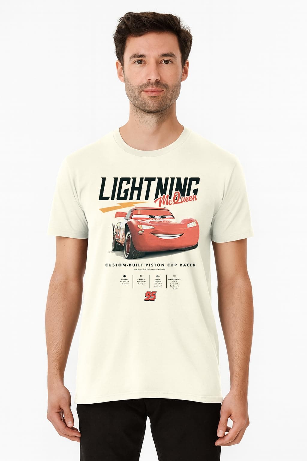 Disney Pixar Cars Lightning McQueen Stats Adult T-Shirt thumbnail 2