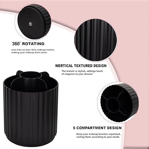 Anyoifax Makeup Brush Holder Organizer 360°Rotating Make Up Brushes Container for Vanity, Spinning Cosmetics Storage Cup, Stripe Black thumbnail 4