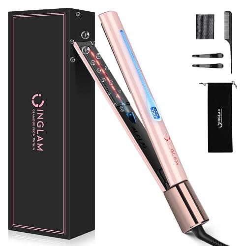 IG INGLAM Titanium Flat iron Hair Straightener, Curling Iron 1 Inch, Infrared Negative Ionic Hair Iron Straightener 11 Adjust Temp 250°F to 450°F, Shiny Hair Dual Voltage 110-240V, Gift, Pink - Image 1