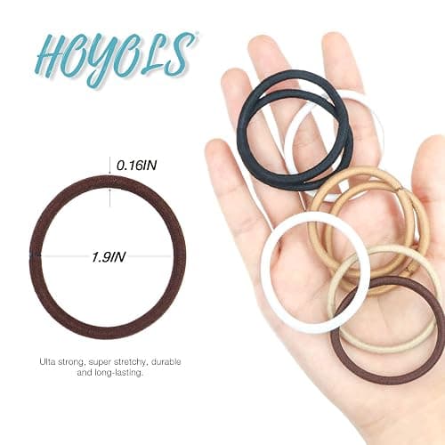 HOYOLS Ponytail Holders Hair Ties, No Metal Braided Bands Elastic Thick Tie for Women Thick Fine Curly Hair 50 Count 4mm 1/8 Inch Brown (Sparkling Amber) thumbnail 2