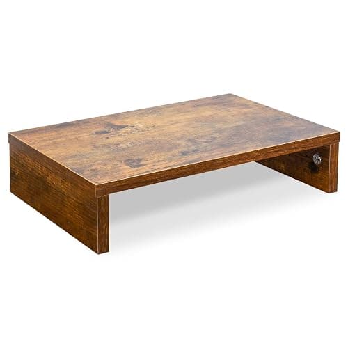 TEAMIX 14.2 inch Monitor Stand Riser, Rustic Brown Wood Monitor Riser with Storage for Desk Small Monitor Stand TV/Screen/PC/Laptop Riser Computer Stand Desktop Shelf (Brown-14.2 inch) - Image 1