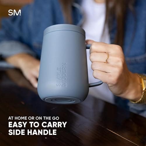 Simple Modern Voyager Signature Mug | Travel Coffee Tumbler with 360° Lid and Handle | Ceramic-Lined Insulated Stainless Steel Iced Cold Brew Cup | 12oz, Almond Birch thumbnail 6